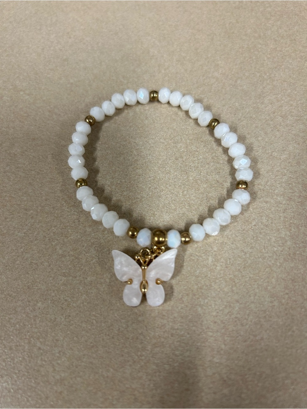White Beaded Butterfly Charm Bracelet